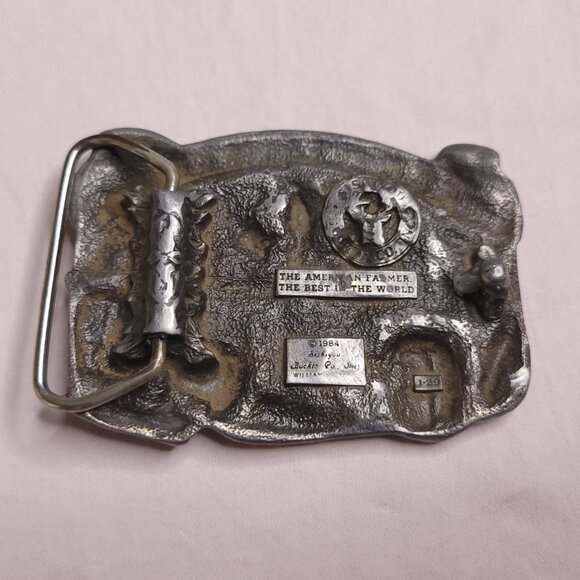 Vintage 1984 Pewter Belt Buckle "Proud To Be A Farmer" By Siskiyou Co. - Picture 2 of 3